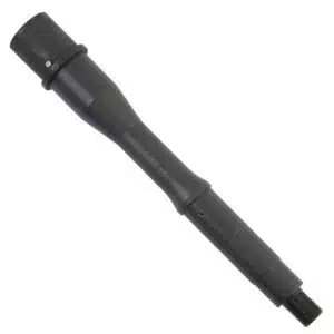 7.5 inch matte black AR-15 pistol barrel extension with tapered design and collar attachment.