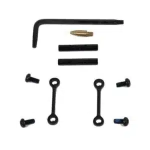 AR-15 trigger pin set with anti-rotation and anti-walking features, wrench included.