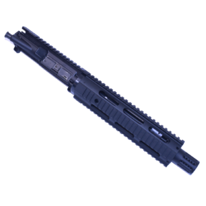 AR-15 5.56 pistol upper with 10-inch quad rail and ported muzzle brake.