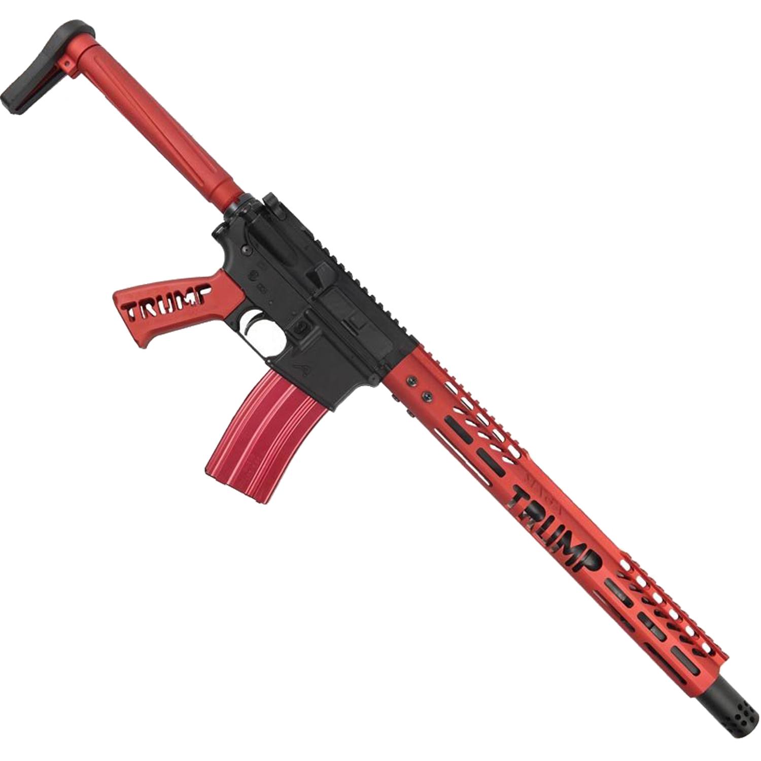 Red and black AR-15 rifle with CIVIL branding, ergonomic design, competition/training model.