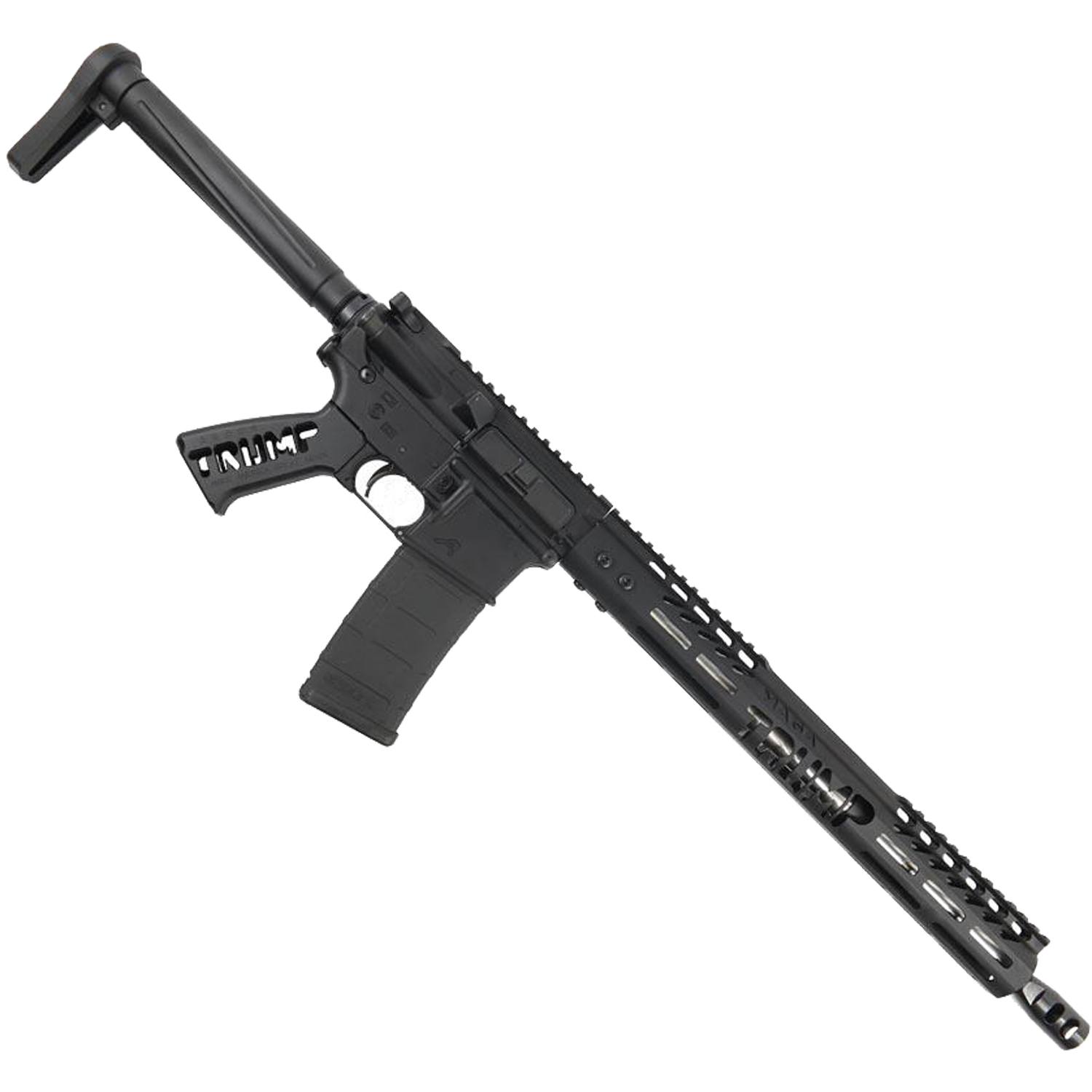 Matte black tactical AR-15 with M-LOK handguard, minimalist stock, and textured pistol grip.