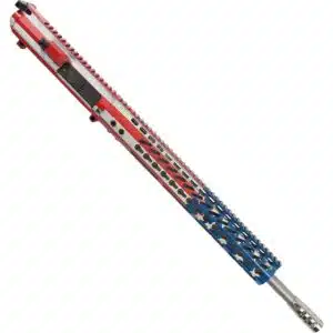 American flag-themed firearm barrel with tactical rails and glossy finish for patriotic customization.