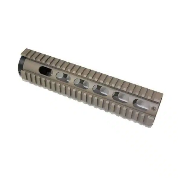 10 Spector free float rail system in flat dark earth, designed for tactical firearm enhancements.