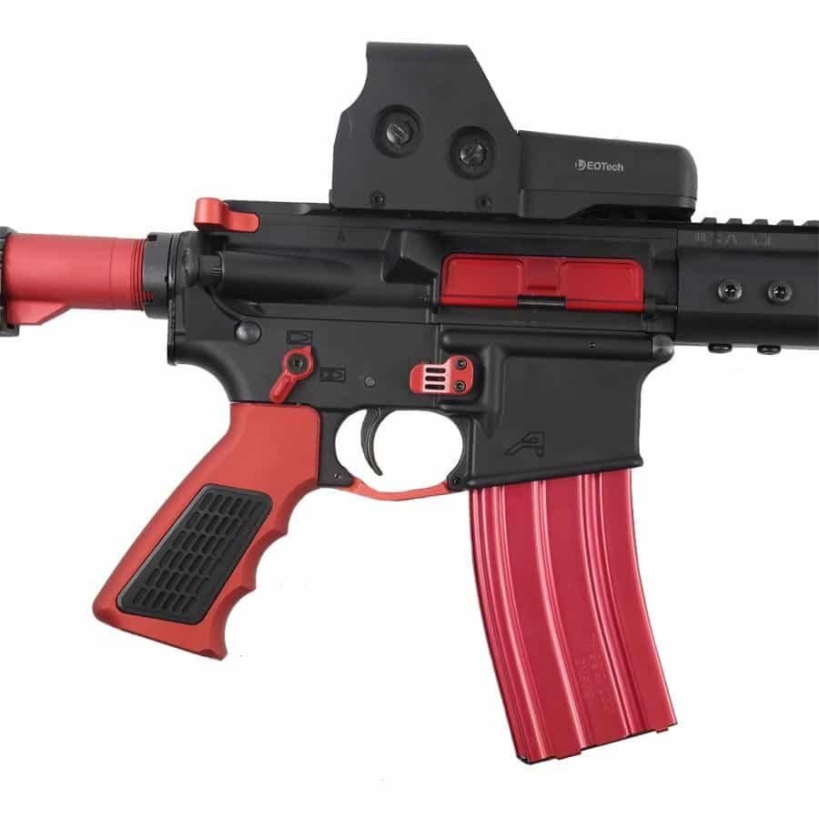 AR-15 Red Accents Kit With Angle Grip.