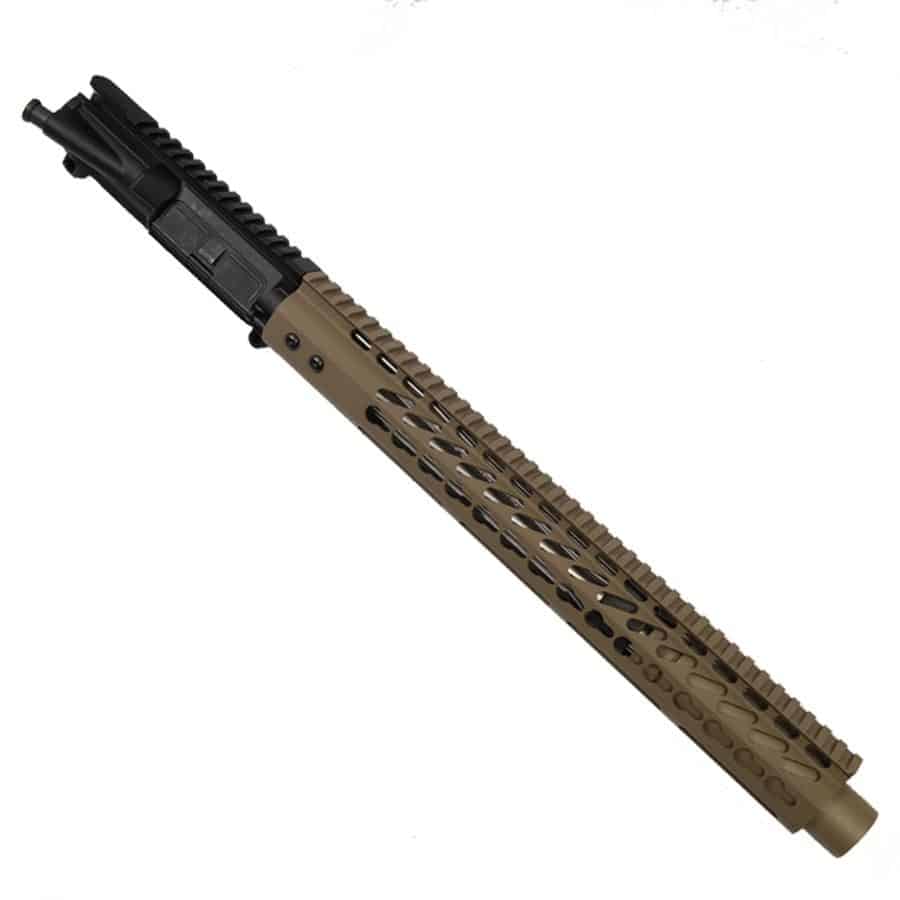 AR-15 5.56 Upper With FDE 15" KeyMod Ultra Light Hand Guard And FDE Mock Suppressor Shroud