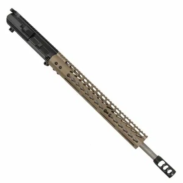 AR LR308 Complete Upper Receiver with 18" Stainless Barrel and 15" Slim Profile KeyMod Handguard And Tank Brake In FDE