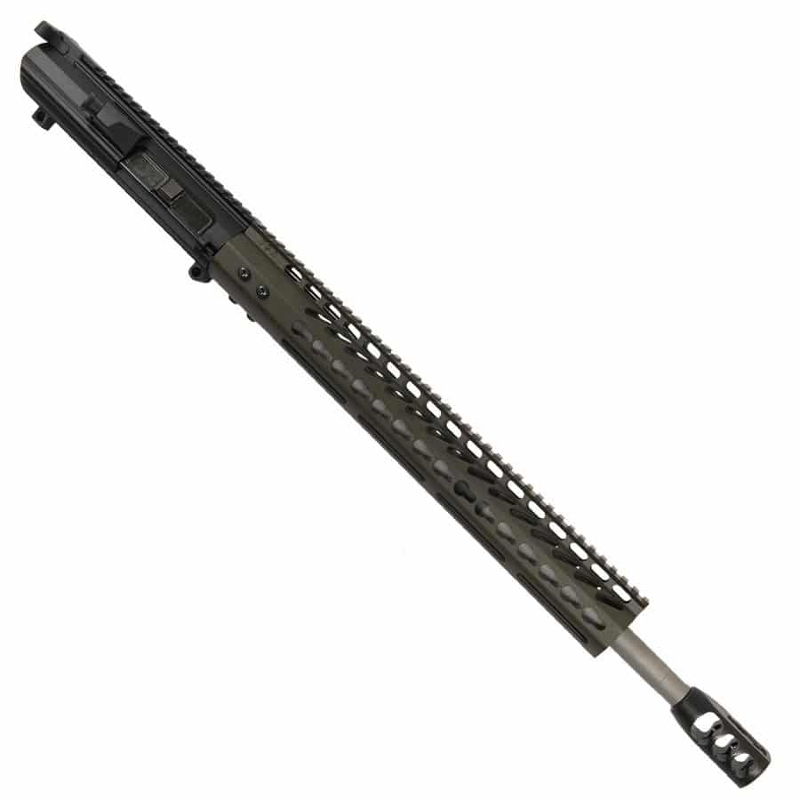 AR LR308 Complete Upper Receiver with 18" Stainless Barrel and 15" Slim Profile KeyMod Handguard And Tank Brake In OD Green