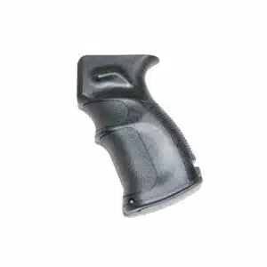 Ergonomic AK-47 pistol grip with textured thumb rest and finger grooves for enhanced control.