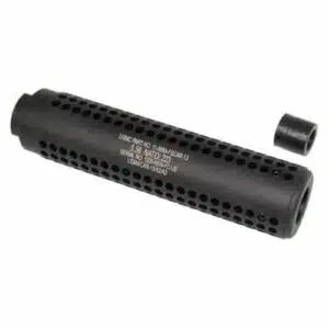 AR-15 Socom fake suppressor with perforations in black.