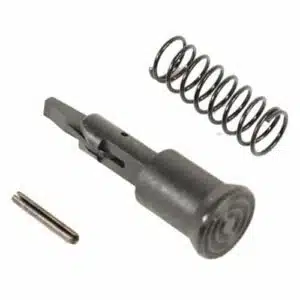 AR-15 forward assist components including pin, spring, and plunger.