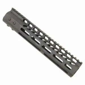 Sleek AR-15 M-LOK handguard with cutouts for attachments, offering lightweight durability.