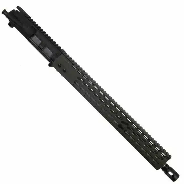 Black AR-15 upper receiver assembly with barrel, free-floating handguard, KeyMod or M-LOK rail.