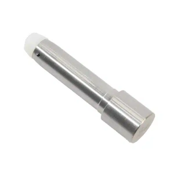 Precision-engineered stainless steel pin with plastic cap for alignment and industrial use.
