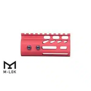 Bright red 4 M-LOK AR-15 handguard with Picatinny rail, lightweight and customizable.