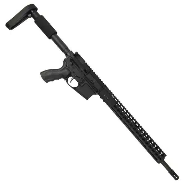 Modern AR-15 rifle with 18-inch barrel and 15-inch KeyMod rail, matte black finish.