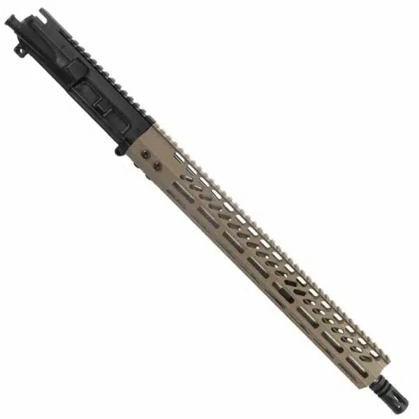 Flat dark earth AR-15 upper receiver with M-LOK handguard and match-grade barrel.