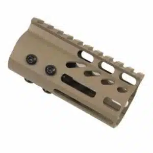 Tan 4 M-LOK AR-15 rail with Picatinny rails, vented design for lightweight customization.