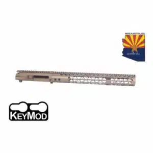 FDE AR-15 upper with KeyMod handguard, Arizona emblem, tactical design for lightweight customization.