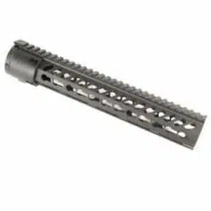 Sleek AR-15 aluminum handguard with Picatinny rail and KeyMod slots for tactical customization.