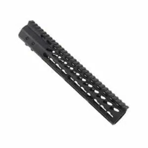 12 AR-15 KeyMod Handguard, Anodized Black: Lightweight, customizable, with Picatinny rail.