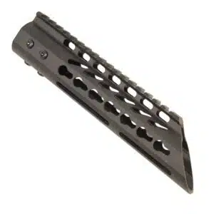 Modern matte black AR15 KeyMod handguard with precision cutouts for lightweight accessory mounting.