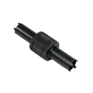 AR-15 M4 front sight adjustment tool with knurled grip and pronged ends.