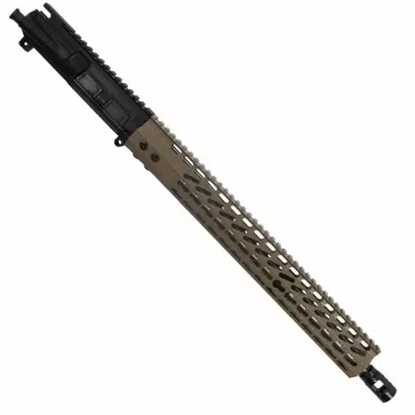 Two-tone AR-15 upper receiver with black rear and tan M-LOK handguard for accessories.