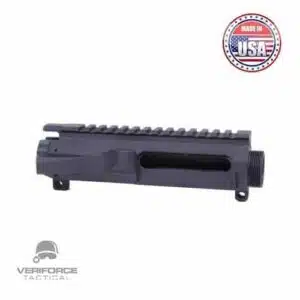 Black anodized AR-15 upper receiver with Picatinny rail, USA-made, VERIFORCE branding.