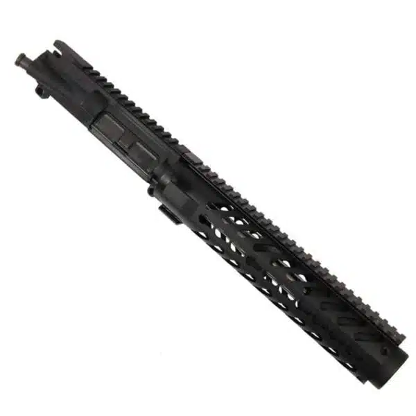 Black AR-15 upper receiver with Picatinny rail and KeyMod handguard for customizable firearm setup.