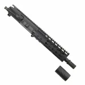 Compact black AR-15 upper receiver with KeyMod rail and 7-inch barrel for tactical customization.