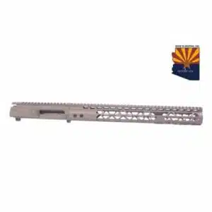 Arizona-themed desert tan AR-15 handguard with ventilation cutouts and state emblem.