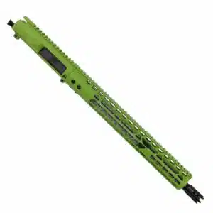 Lime green AR-15 upper receiver with M-LOK handguard and black ejection port.