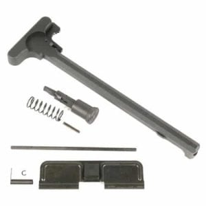 AR15 parts kit including charging handle and small components.