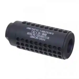 KAC QDC black sound suppressor with grid perforations, for tactical firearm use.