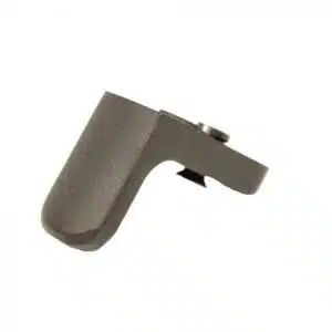 L-shaped ergonomic firearm accessory, matte gray polymer, textured for grip, attaches to KeyMod systems.