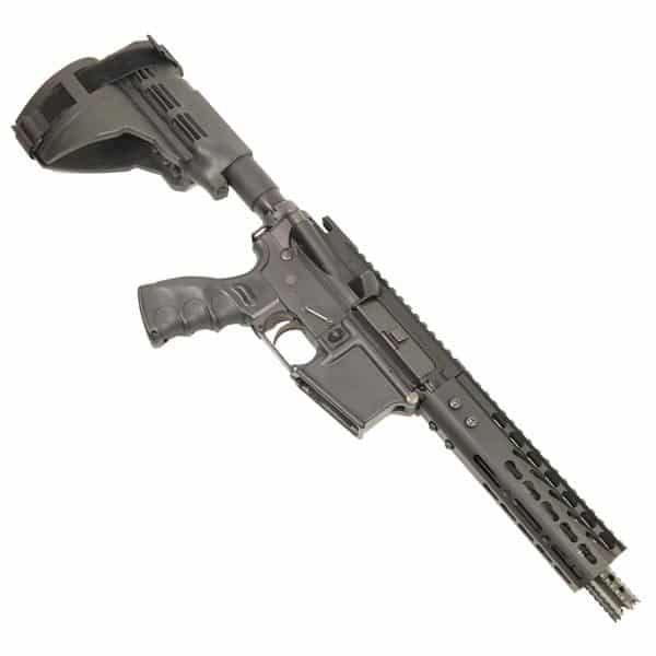 Modern semi-automatic tactical rifle with adjustable stock, ergonomic grip, and accessory rail.