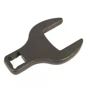 Matte black open-end wrench with crescent jaw for gripping nuts and bolts.