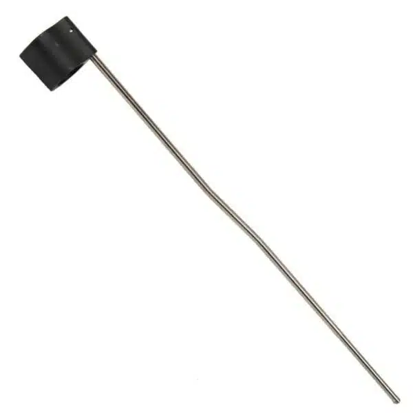 Percussion mallet with metal shaft and black rubber head for marimba or xylophone use.