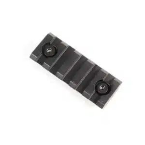 2-inch Picatinny rail, anodized aluminum, with mounting screws for tactical accessory attachment.