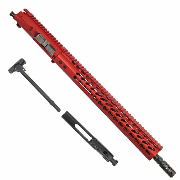 Red AR15 6.5 Grendel upper with skeletonized handguard and muzzle.