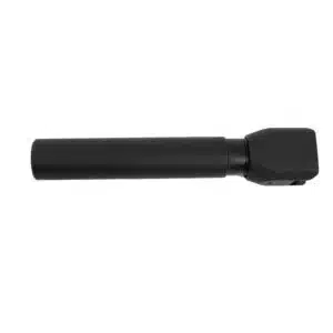 Black cylindrical firearm component with matte finish, possibly a pistol barrel or suppressor attachment.