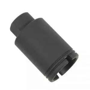 Matte black metal adapter with dual diameters for connecting tools to specialized fasteners.