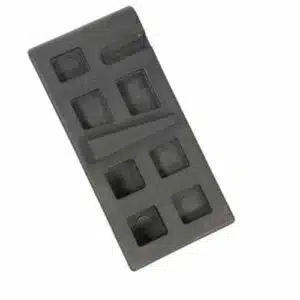 Dark gray silicone mold tray with 8 square cavities for culinary or crafting use.