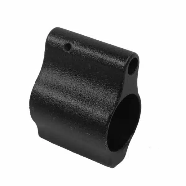Matte black steel gas block for .625 rifle barrels, precision-machined for durability and performance.
