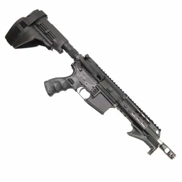 AR-15 pistol with KeyMod rail and Centurion brake, designed for tactical efficiency.