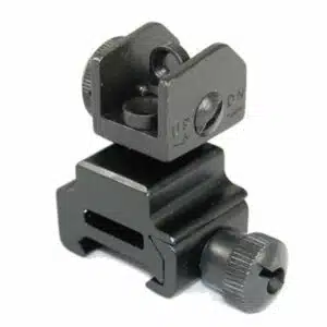 AR15 A2 flip-up rear sight in matte black aluminum and steel.