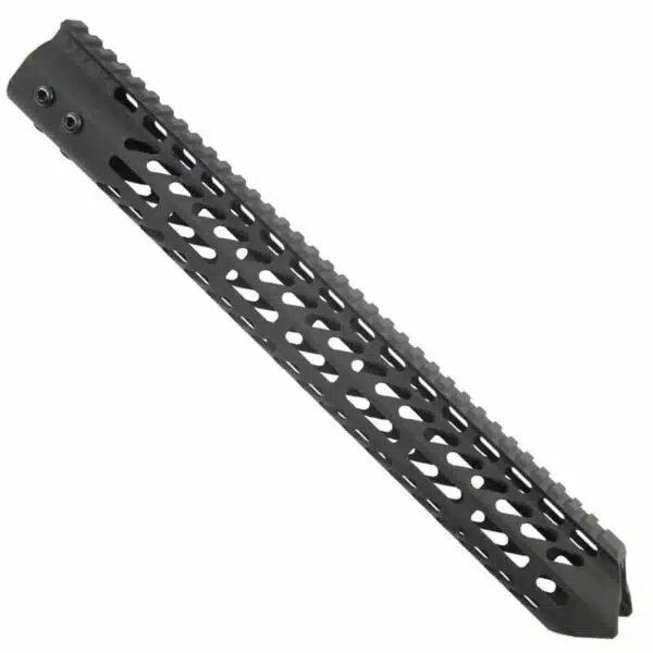 AR-15 black 15 free-floating handguard with honeycomb pattern and accessory mounting points.