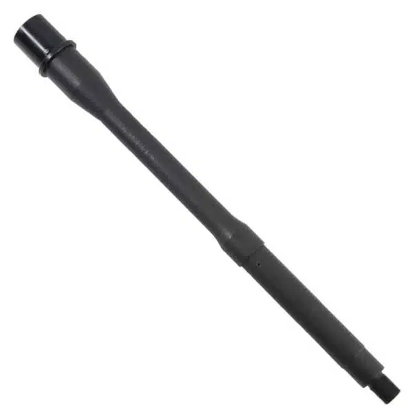 Black 16-inch AR-15 barrel, matte finish, threaded muzzle, nitride coated for durability.