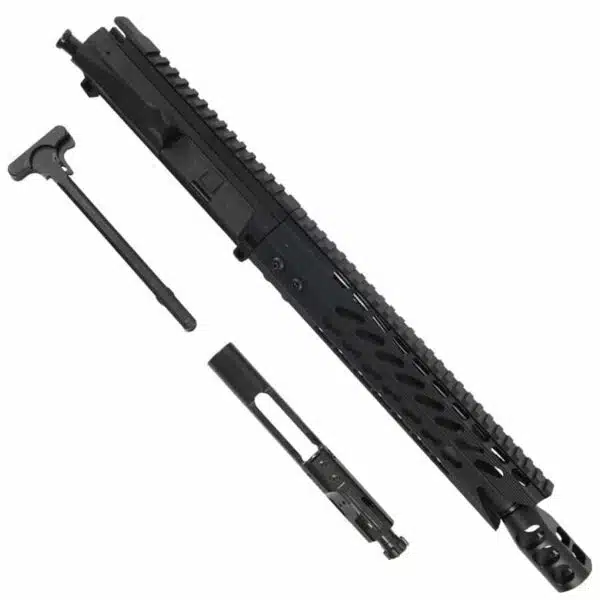 AR15 pistol upper with 10.5" barrel, shark handguard, and tank brake.