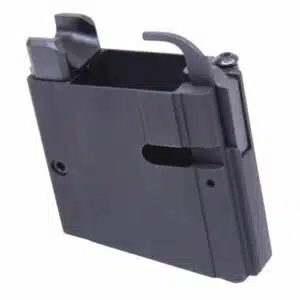 Black AR magazine adapter for 9mm conversion, durable matte finish, precise engineering.